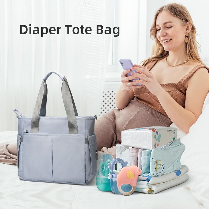 PHEBEN Store Diaper Bag Tote Satchel Waterproof Messenger Baby Diaper Bags for Mom and Dad Multifunction Medium Travel Tote Bags(Blue Grey) - Image 3